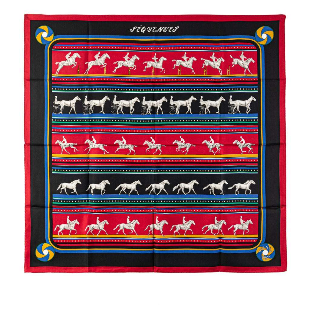 Hermès Sequences Silk Scarf Red Silk Good condition - Front View