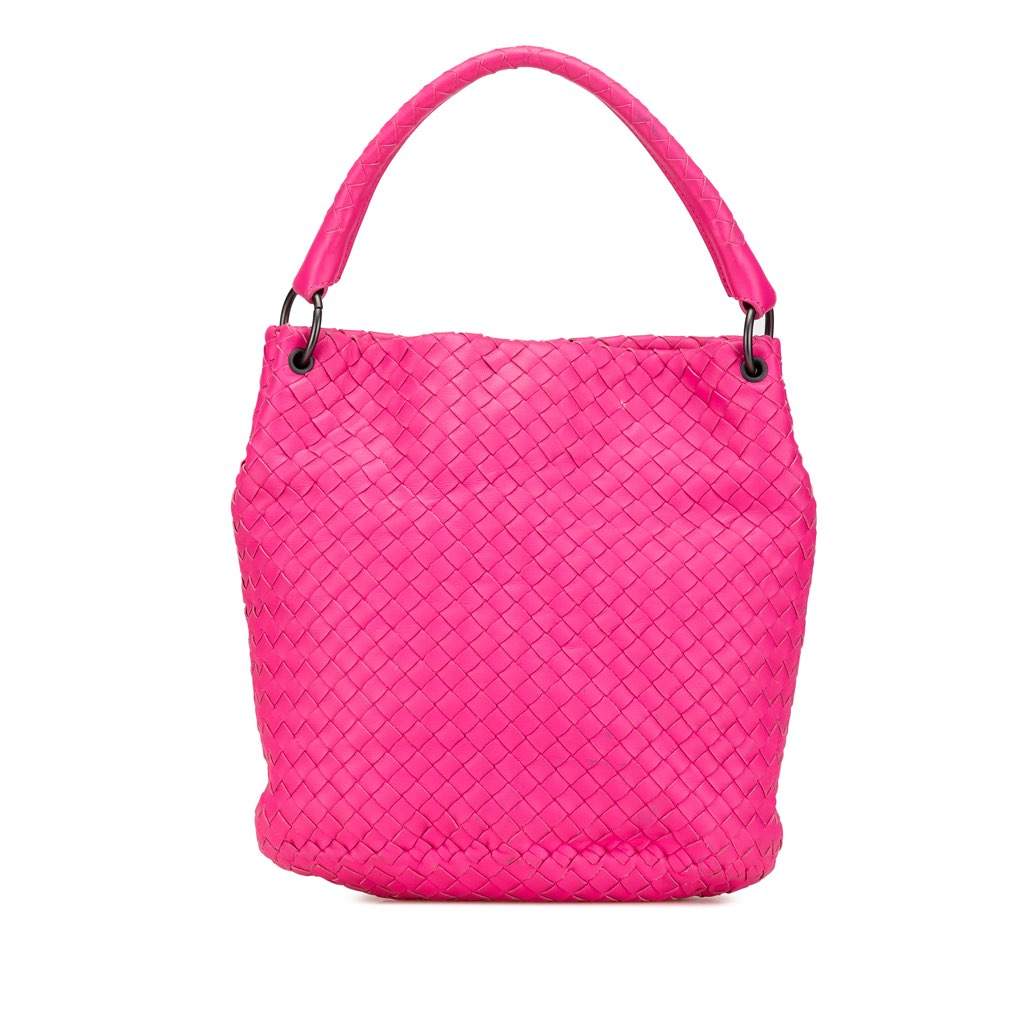 Bottega Veneta Nappa Intrecciato Bucket Bag Pink Leather Good condition - Front View