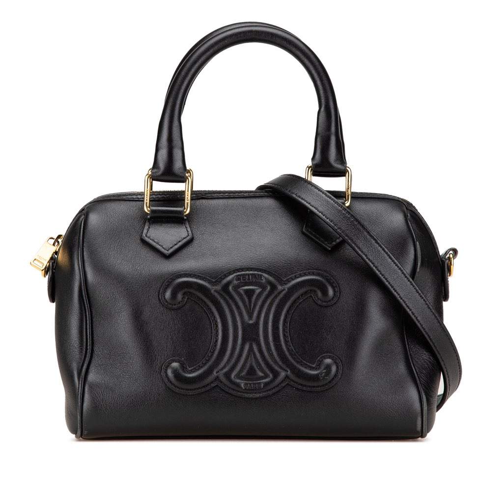 Celine Smooth Calfskin Cuir Triomphe Satchel Black Leather Good - Front View
