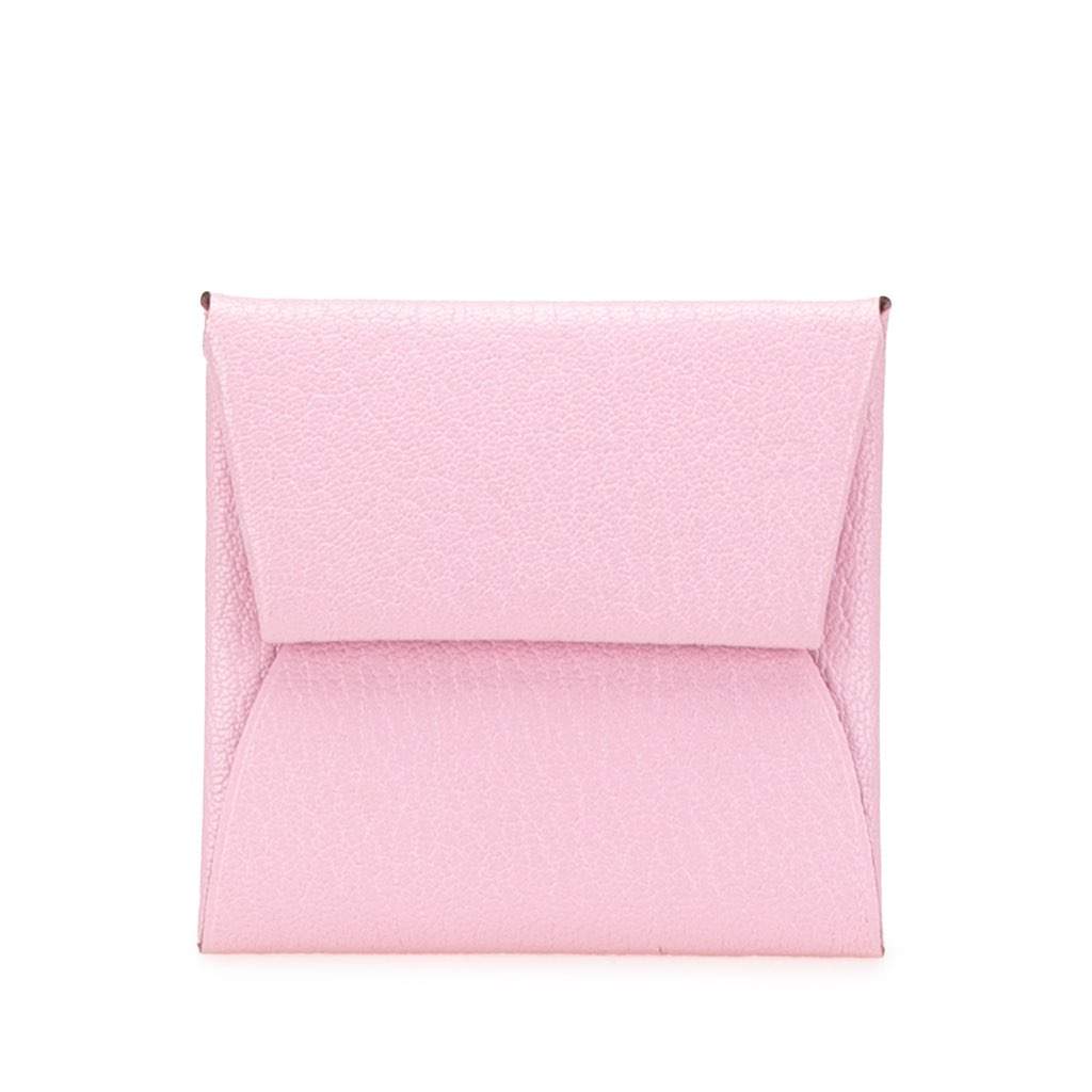 Hermès Chevre Mysore Bastia Coin Pouch Pink Leather Good condition - Front View