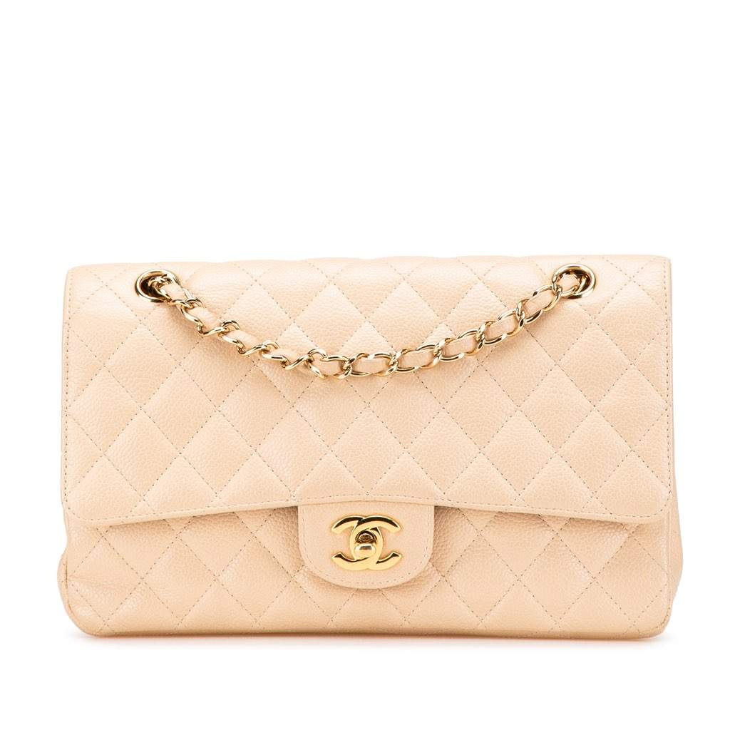 Chanel Medium Classic Caviar Double Flap Brown Leather Good - Front View