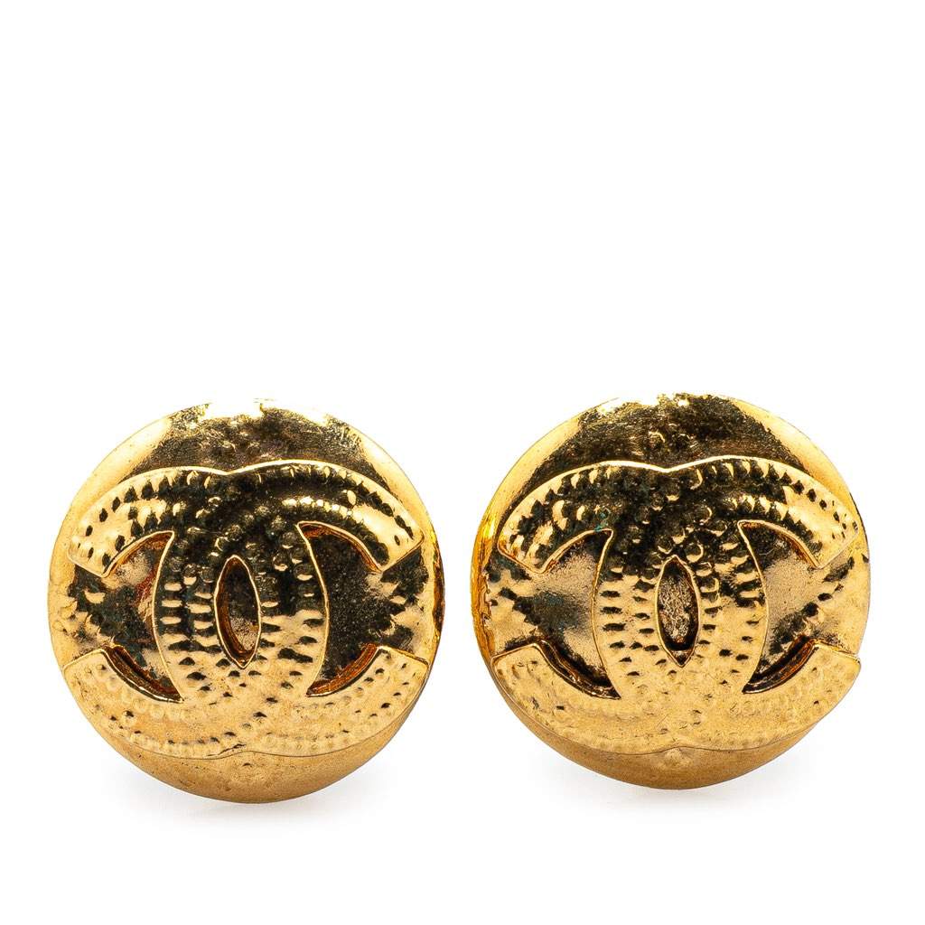 Chanel Gold Plated CC Clip on Earrings Gold Metal Good - Front View