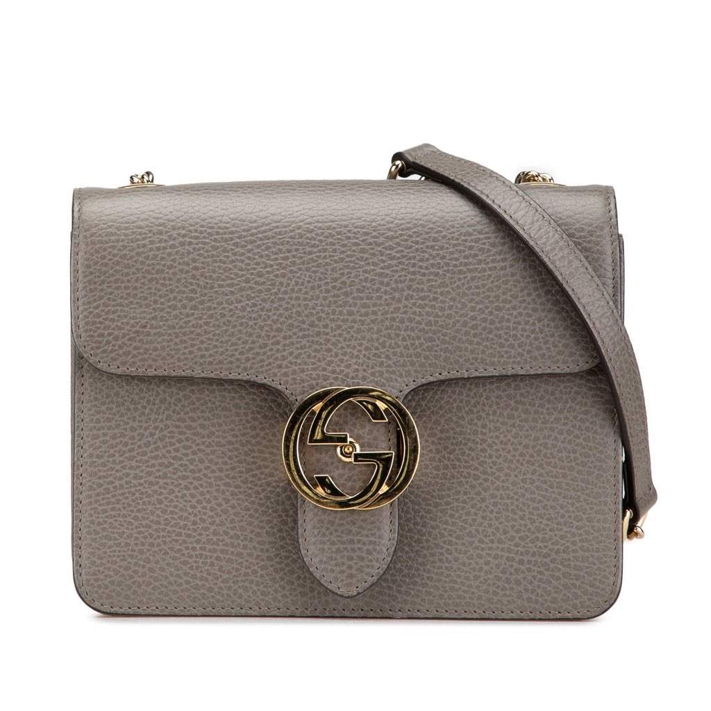 Gucci Small Dollar Calfskin Interlocking G Crossbody Grey Leather Good - Front View
