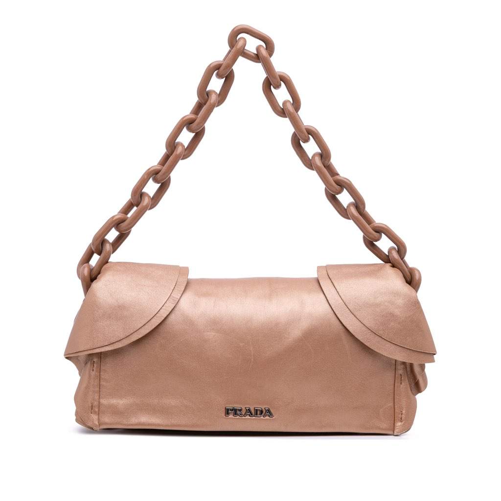 Prada Nappa Ruffle Resin Chain Shoulder Bag Brown Leather Good - Front View
