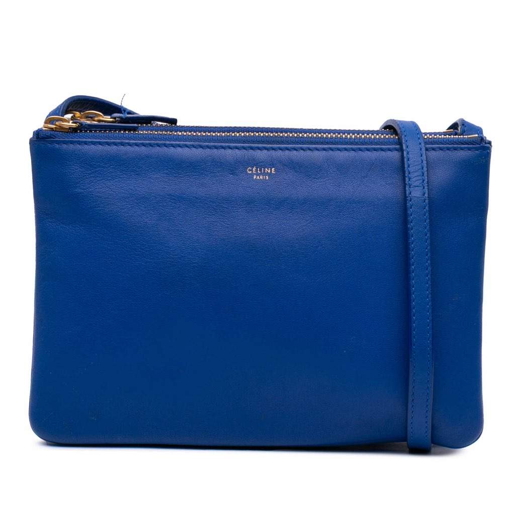 Celine Small Lambskin Trio Crossbody Blue Leather Good - Front View