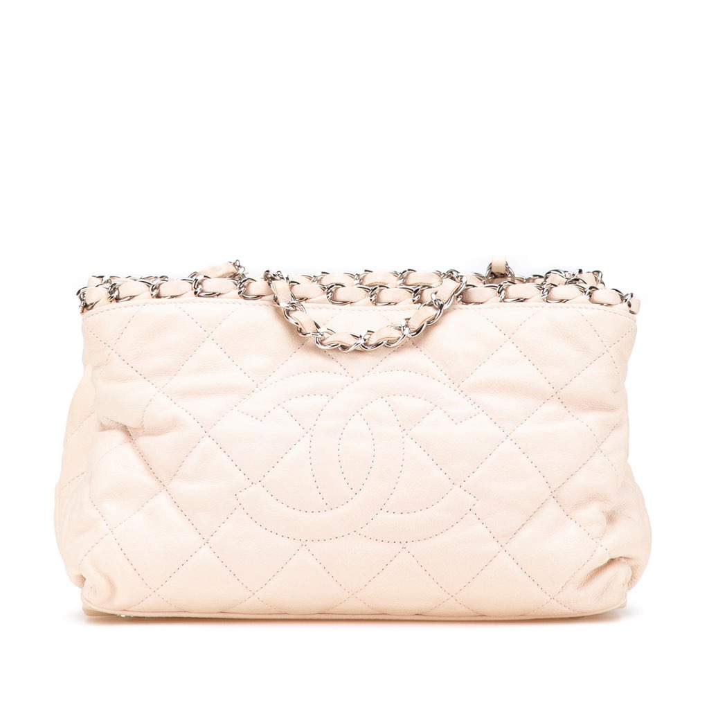 Chanel Mini Quilted Lambskin Chain Me Tote Brown Leather Good - Front View