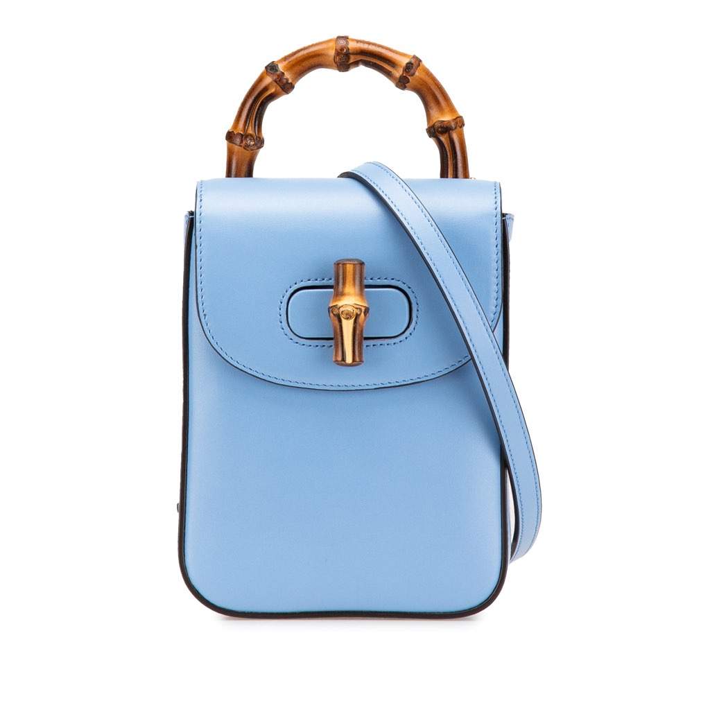 Gucci Mini Calfskin Bamboo Top Handle Bag Blue Leather Very good - Front View
