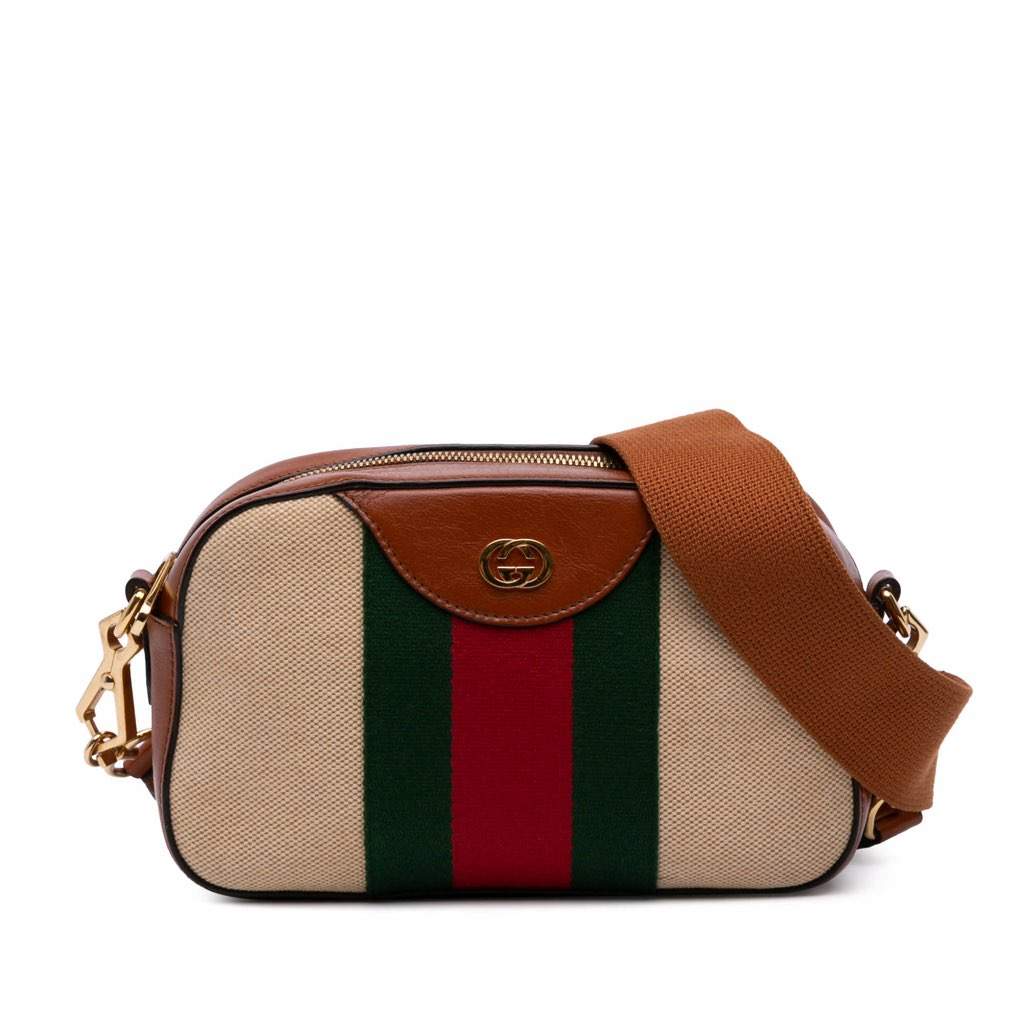 Gucci Canvas Web Camera Bag Brown Canvas Good condition - Front View