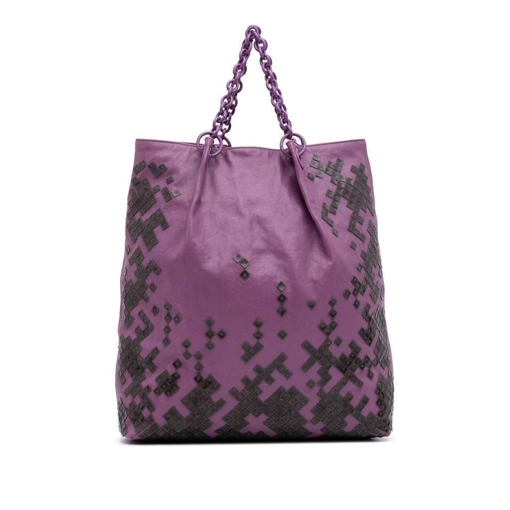 Bottega Veneta Vitello Mosaico Laque Tote Purple Leather Very good - Front View