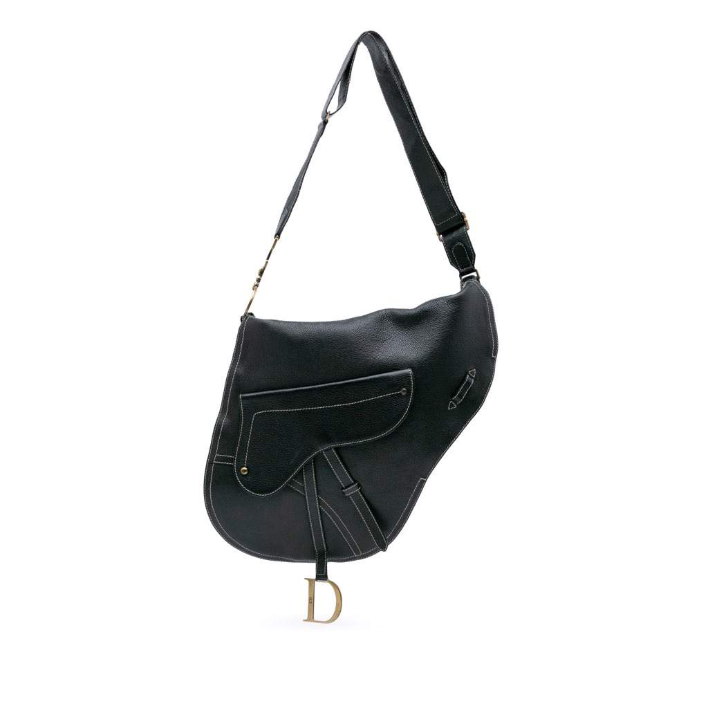 Dior Leather Baudrier Saddle Bag Black Leather Good condition - Front View