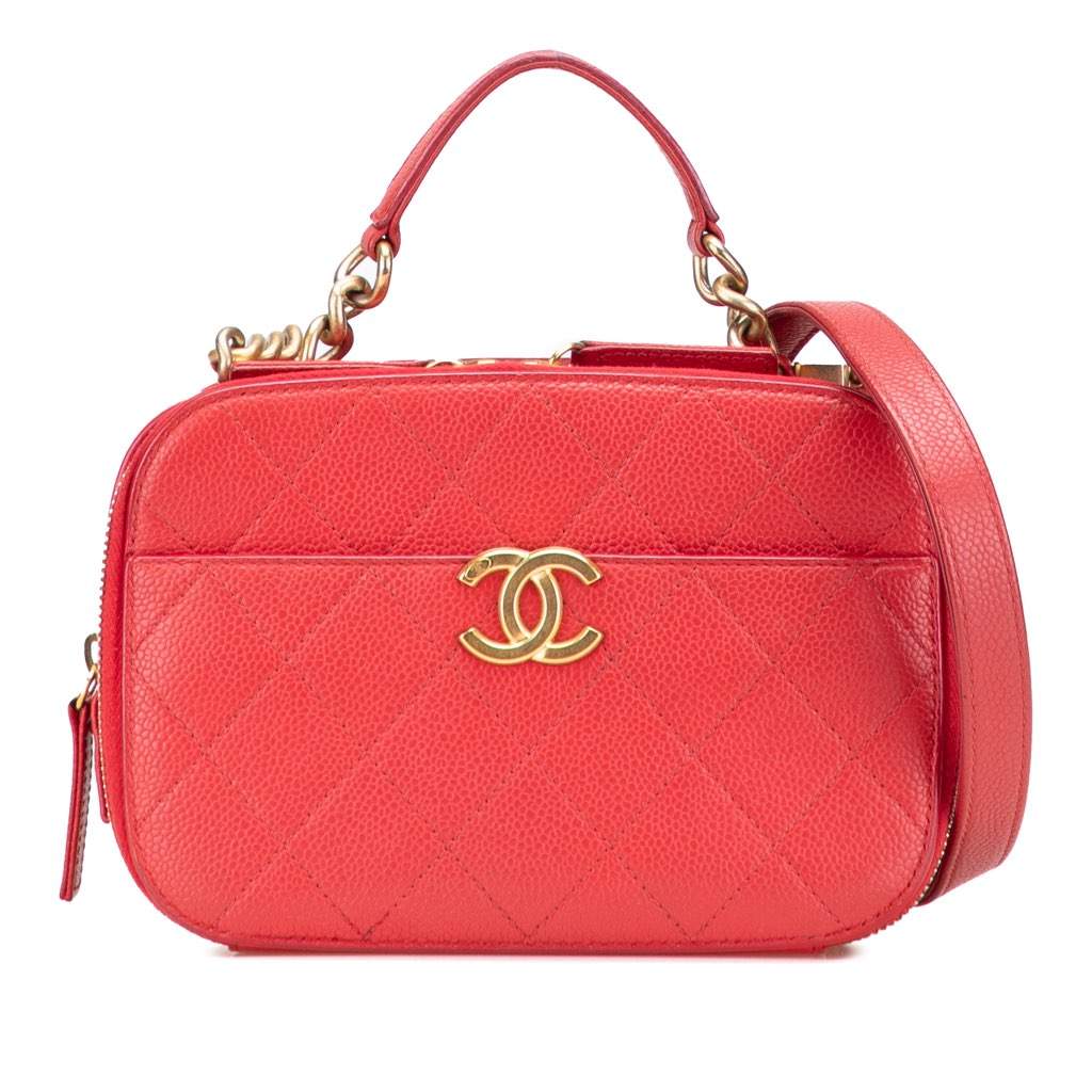 Chanel Small Quilted Caviar Top Handle Camera Bag Red Leather Very good - Front View