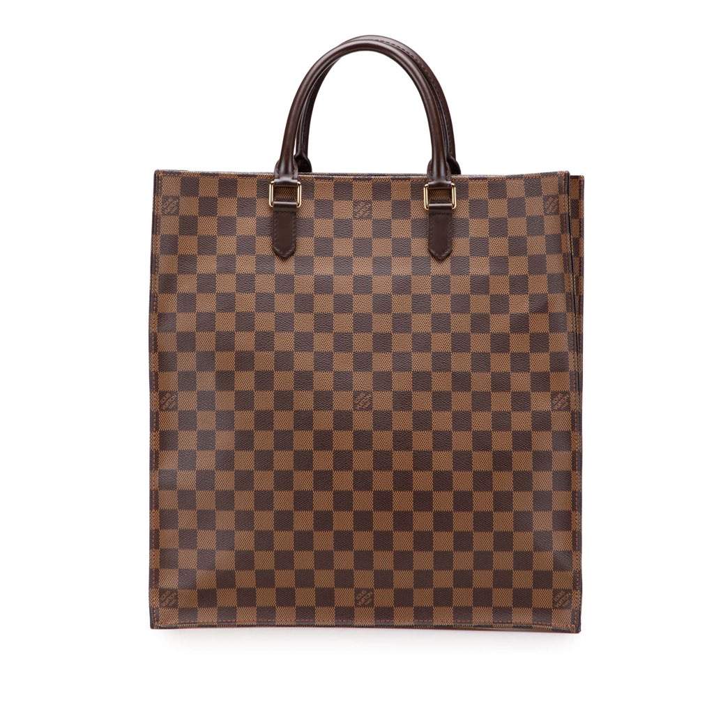 Louis Vuitton Damier Ebene Sac Plat Brown Canvas Good - Front View
