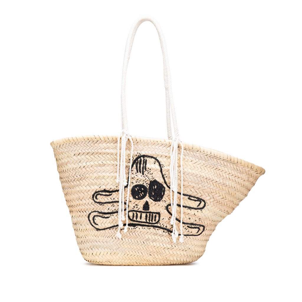 Celine Andre Butzer Large Raffia Classic Wanderer Embroidered Shopping Tote Brown Very good - Front View