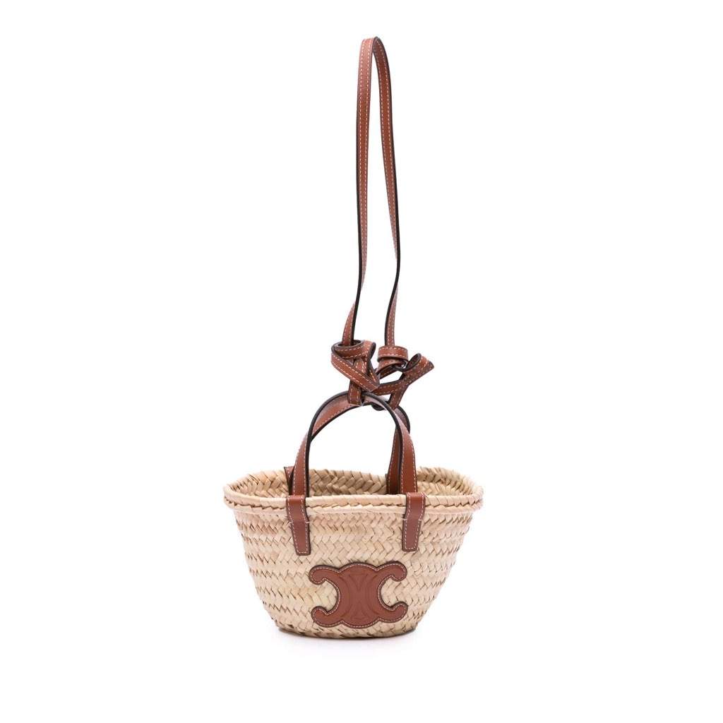 Celine Nano Raffia Cuir Triomphe Classic Panier Tote Brown Very good condition - Front View
