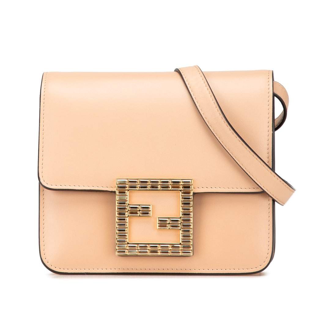 Fendi Leather Crystal Fab Crossbody Brown Leather Very good - Front View