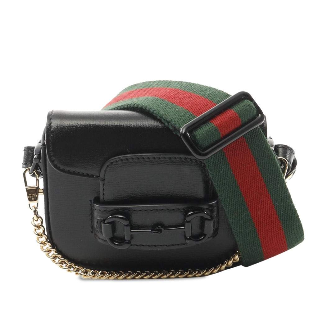 Gucci Mini Leather Horsebit 1955 Web Satchel Black Leather Very good condition - Front View