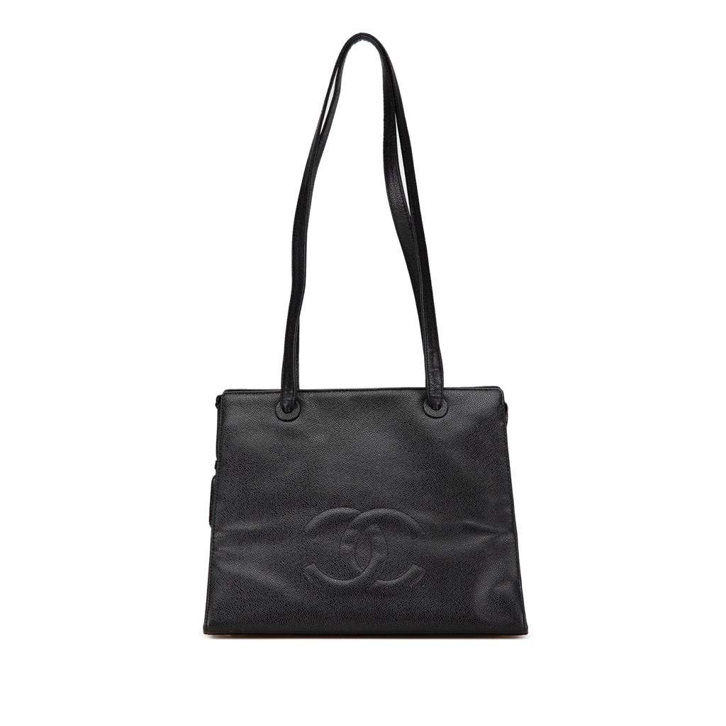 Chanel CC Caviar Leather Tote Black Leather Good - Front View