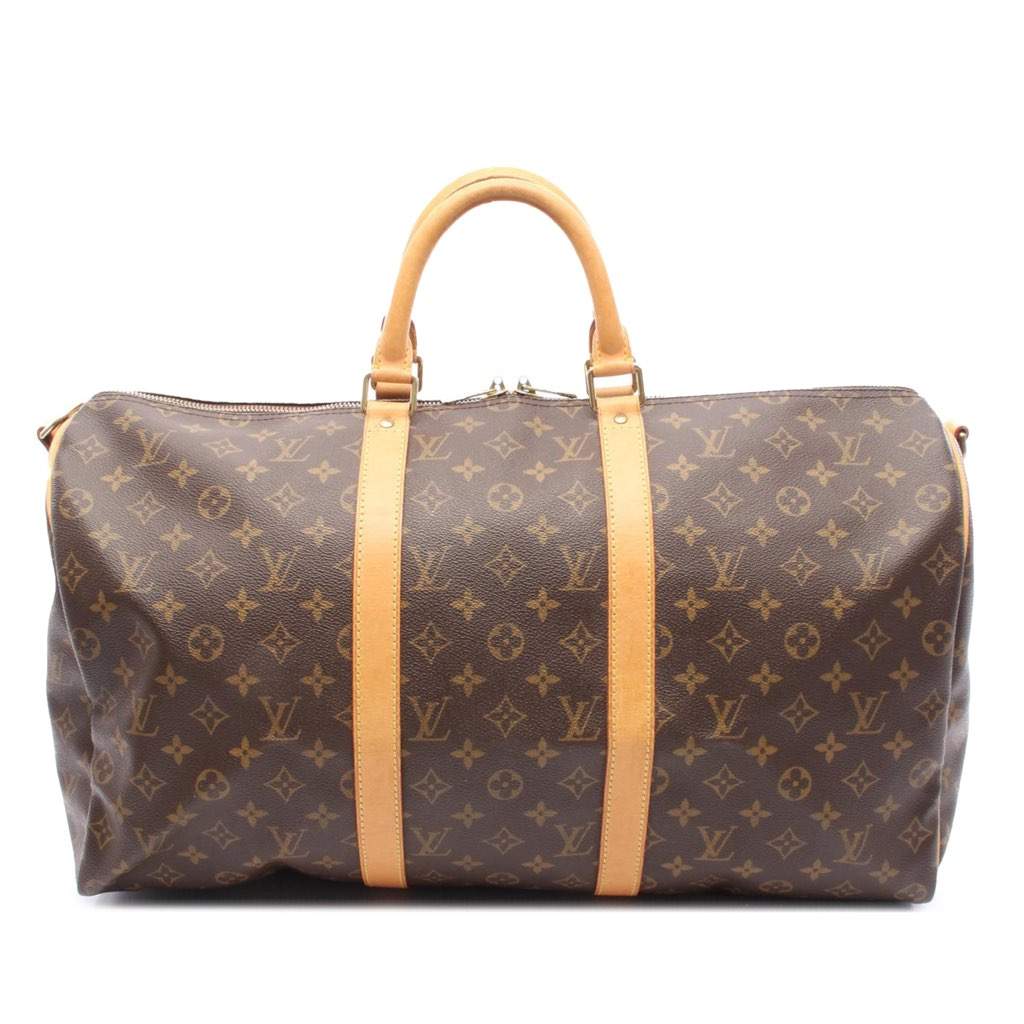 Louis Vuitton Monogram Keepall Bandouliere 50 Brown Canvas Good - Front View