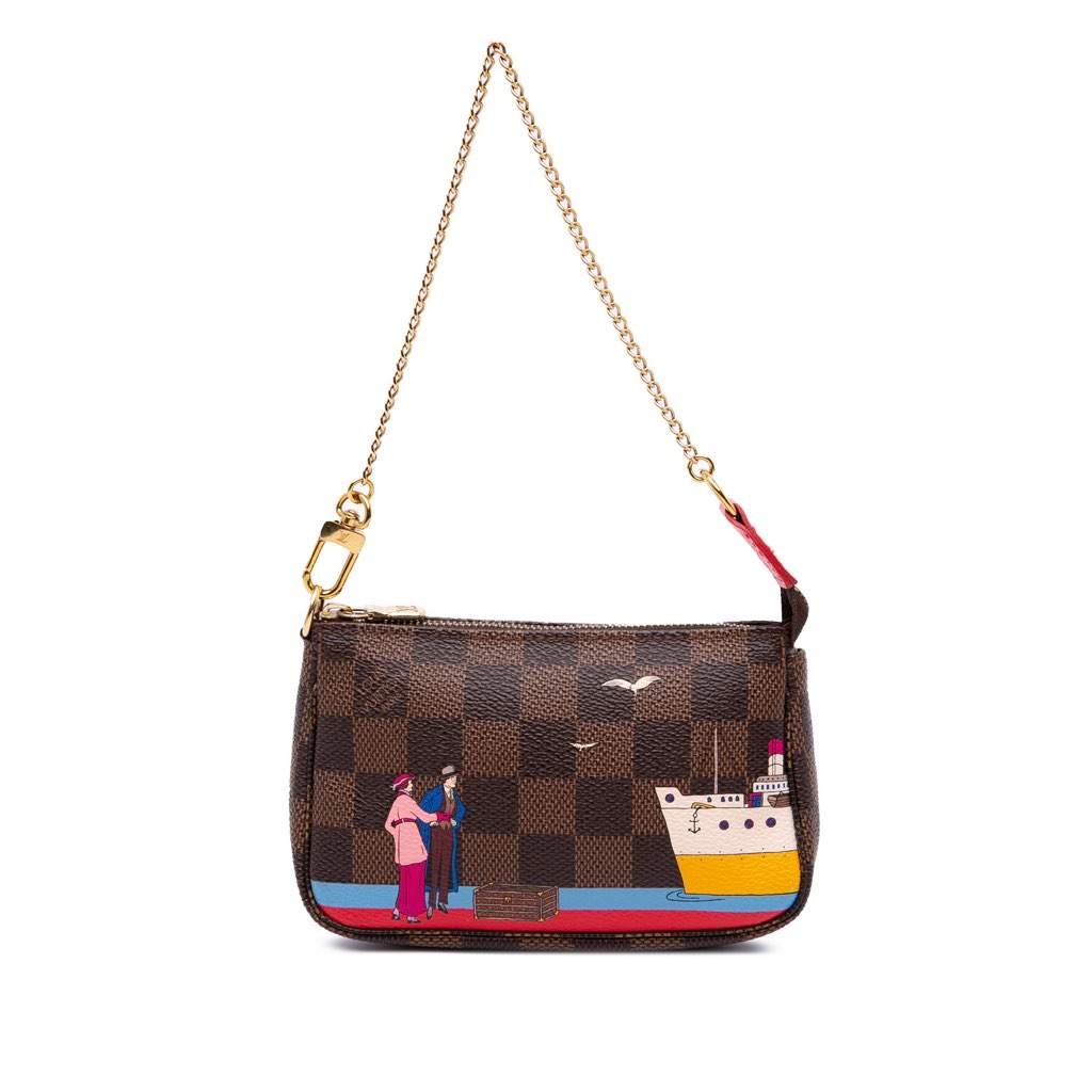 Louis Vuitton Damier Ebene Transatlantic Cruises Mini Pochette Accessoires Brown Canvas Good - Front View