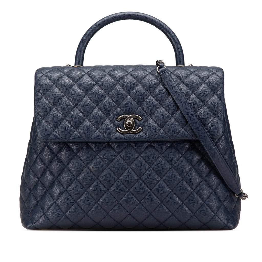 Chanel Large Caviar Coco Top Handle Bag Blue Leather Very good condition - Front View
