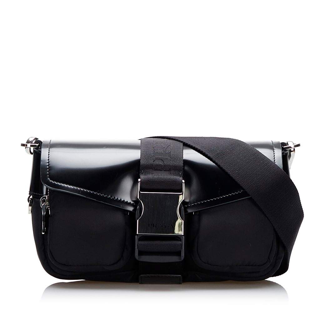 Prada Re-Nylon & Spazzolato Pocket Crossbody Black Very good condition - Front View