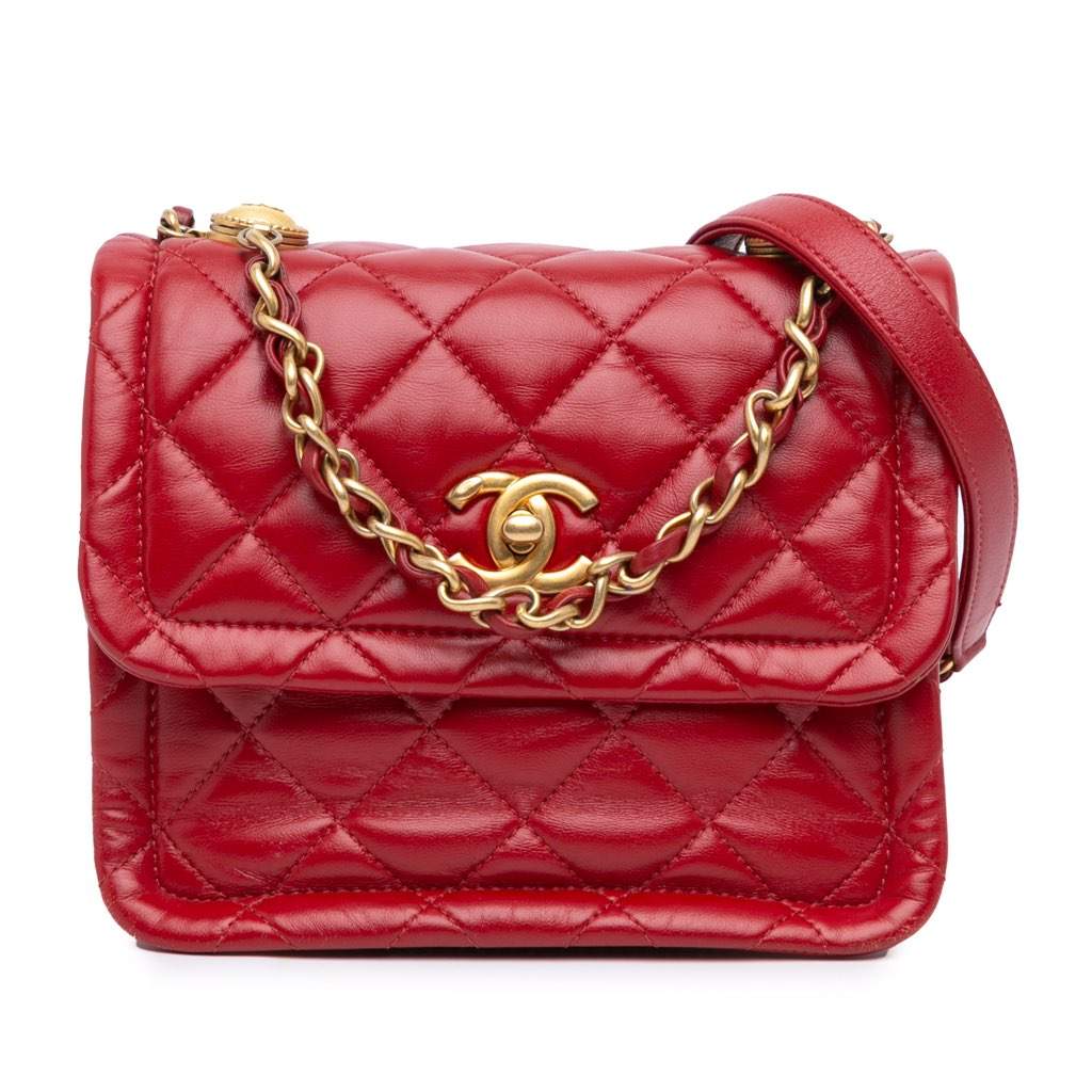 Chanel Mini Quilted Lambskin Soft Square Flap Red Leather Very good - Front View