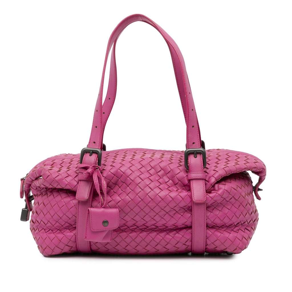 Bottega Veneta Nappa Intrecciato Montaigne Shoulder Bag Pink Leather Good - Front View