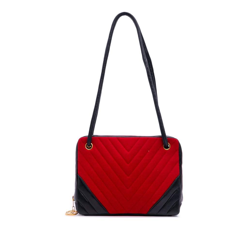 Chanel CC Chevron Jersey Camera Bag Red Cotton Fair - Front View
