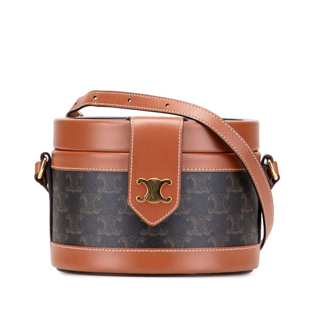 Celine Medium Triomphe Coated Canvas Tambour Crossbody Brown Canvas Very good - Front View