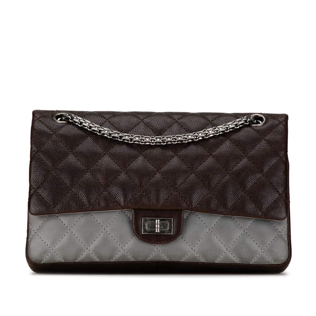 Chanel Caviar and Iridescent Calfskin Reissue 2.55 Double Flap 226 Brown Leather Very good condition - Front View