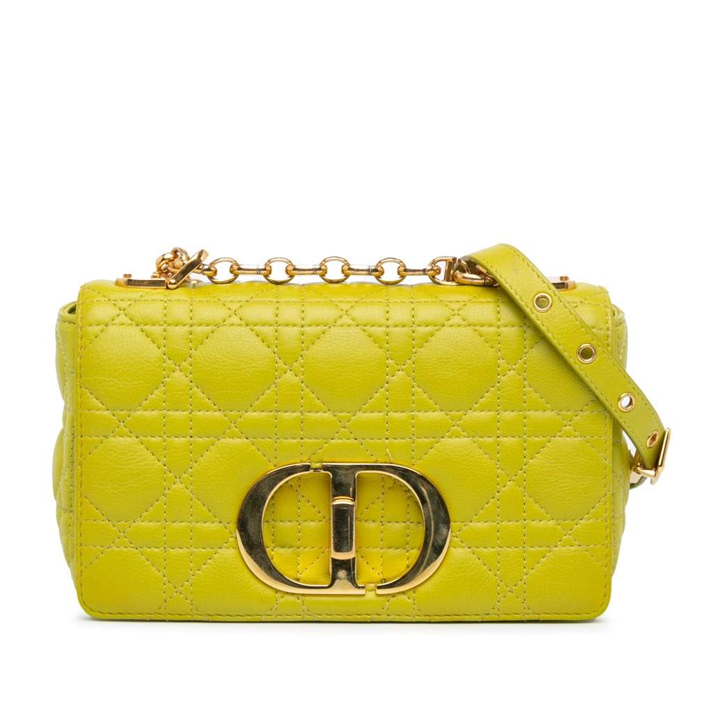 Dior Small Calfskin Cannage Caro Bag Yellow Leather Very good - Front View