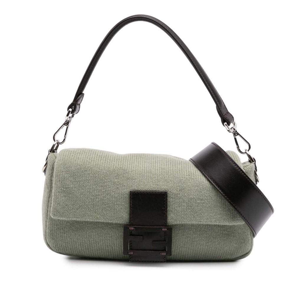 Fendi Cashmere Baguette Satchel Green Wool Good - Front View