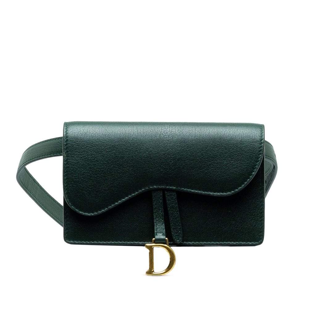 Dior Leather Saddle Belt Bag Green Leather Good - Front View
