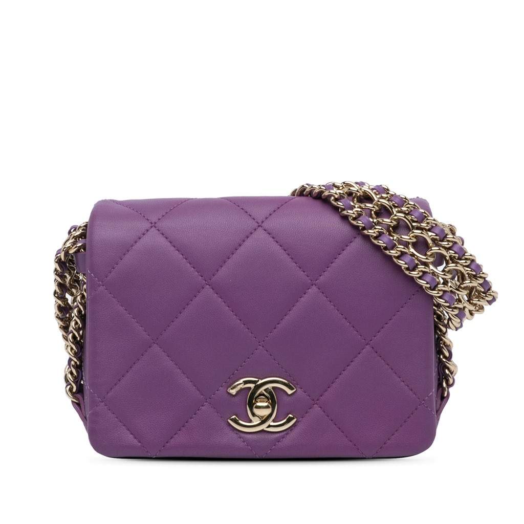 Chanel Mini Lambskin Triple Chain Full Flap Purple Leather Very good - Front View