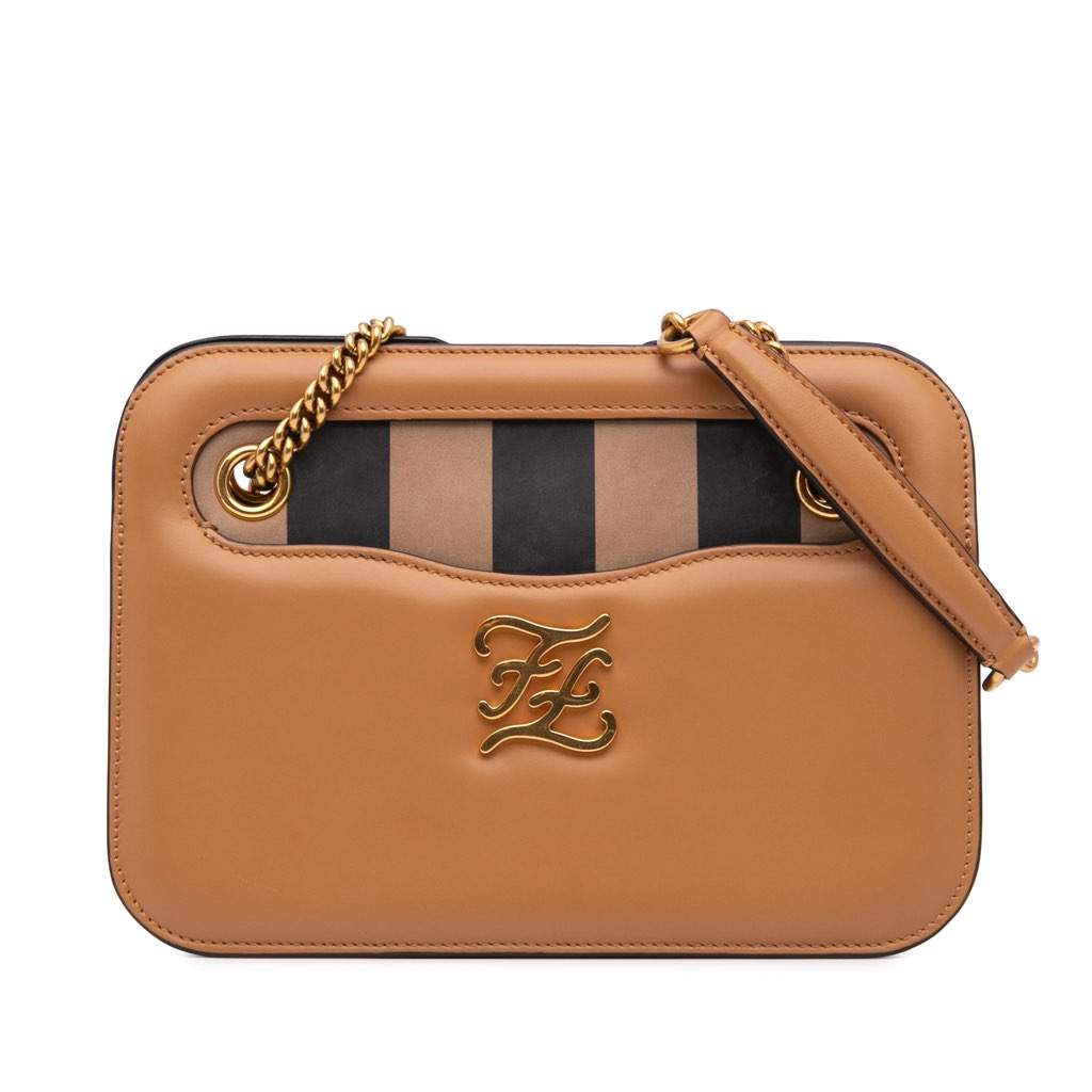 Fendi Calfskin Vitello King Nubuck Pequin Karligraphy Pocket Shoulder Bag Brown Leather Very good - Front View