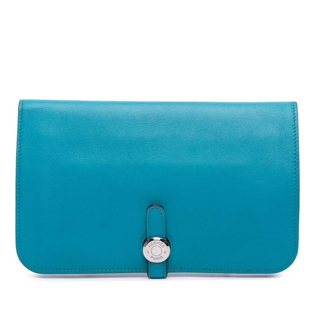 Hermès Swift Dogon Duo Wallet GM Blue Leather Good condition - Front View