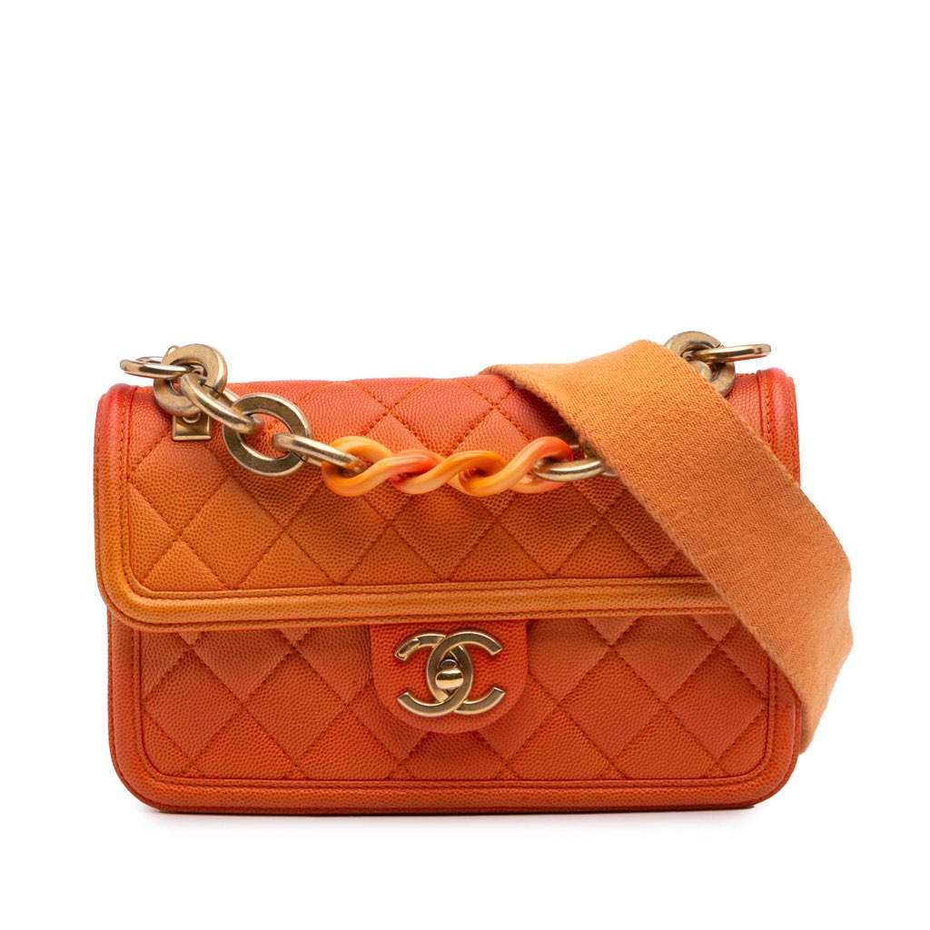 Chanel Small Quilted Caviar Sunset On The Sea Flap Orange Leather Very good condition - Front View