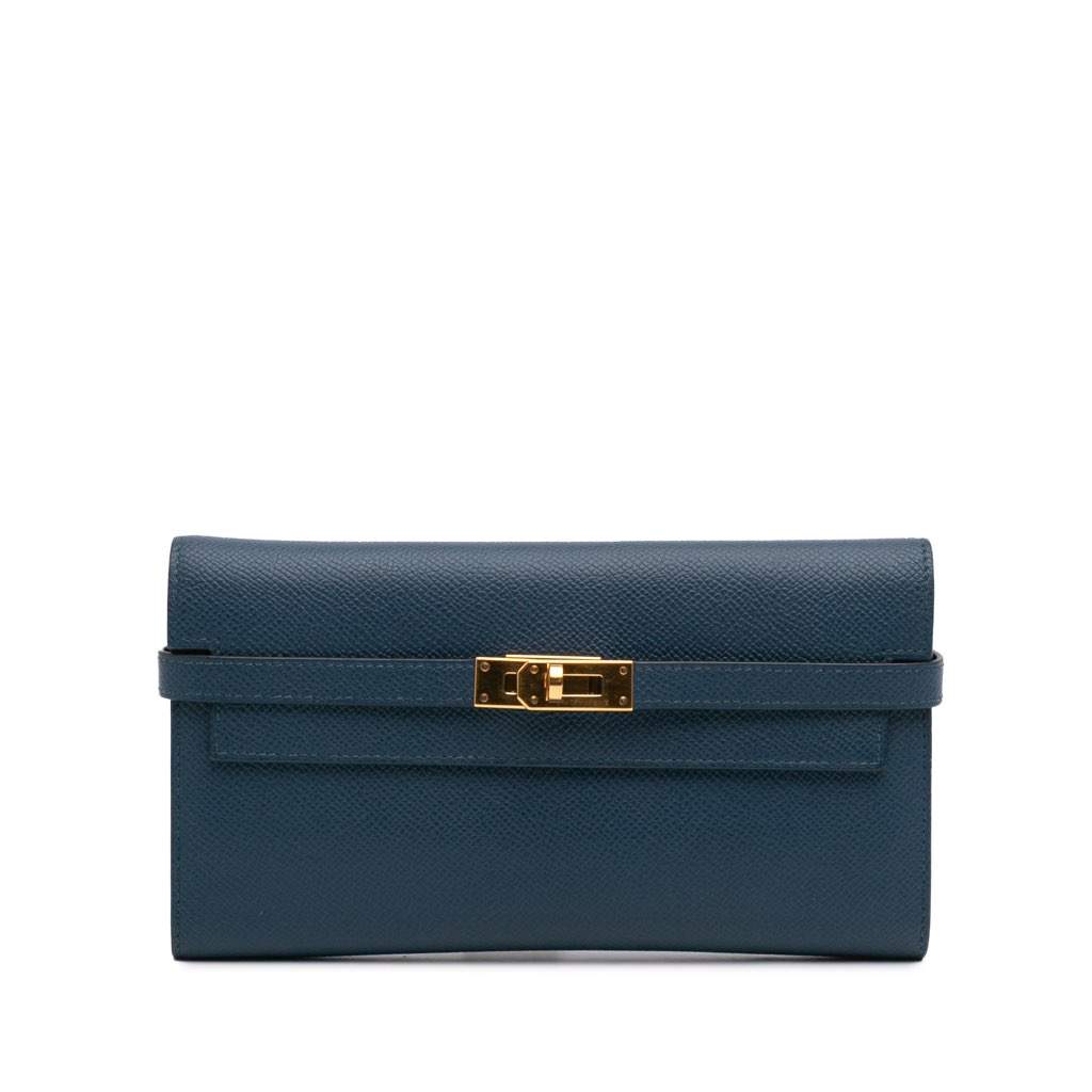 Hermès Epsom Kelly Longue Wallet Blue Leather Good condition - Front View