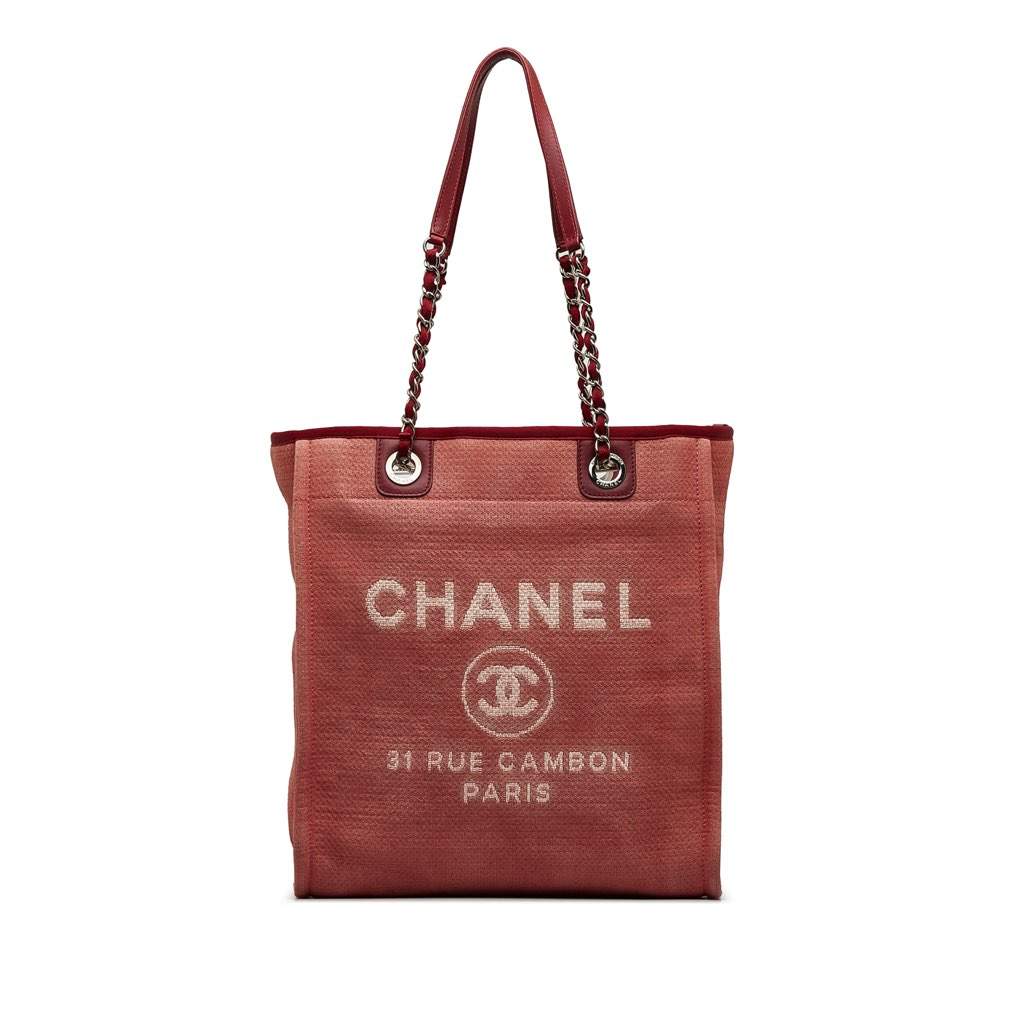 Chanel Mini Mixed Fibers Deauville Tote Red Canvas Good - Front View