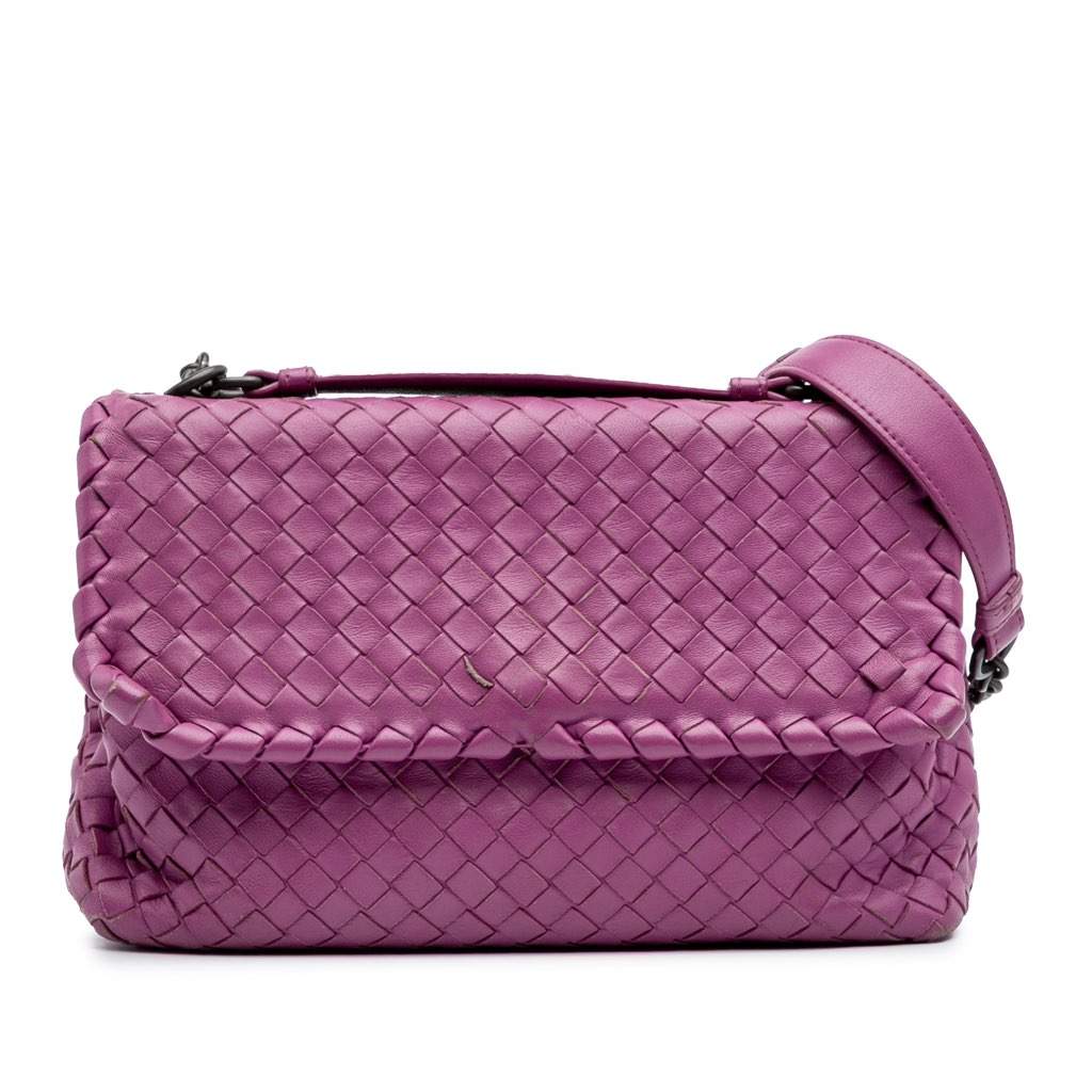 Bottega Veneta Small Nappa Intrecciato Olympia Shoulder Bag Purple Leather Very good - Front View