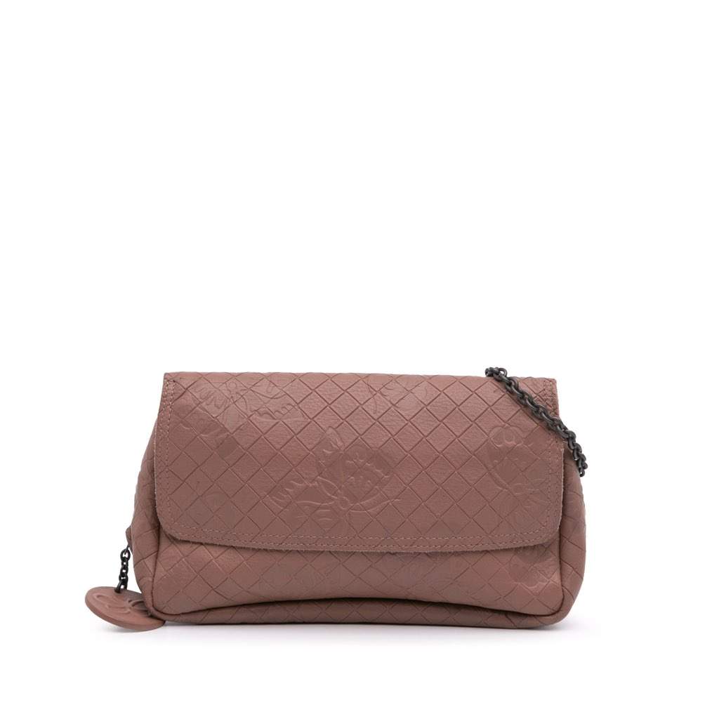 Bottega Veneta Small Calfskin Intrecciomirage Embossed Butterfly Chain Crossbody Pink Leather Very good - Front View