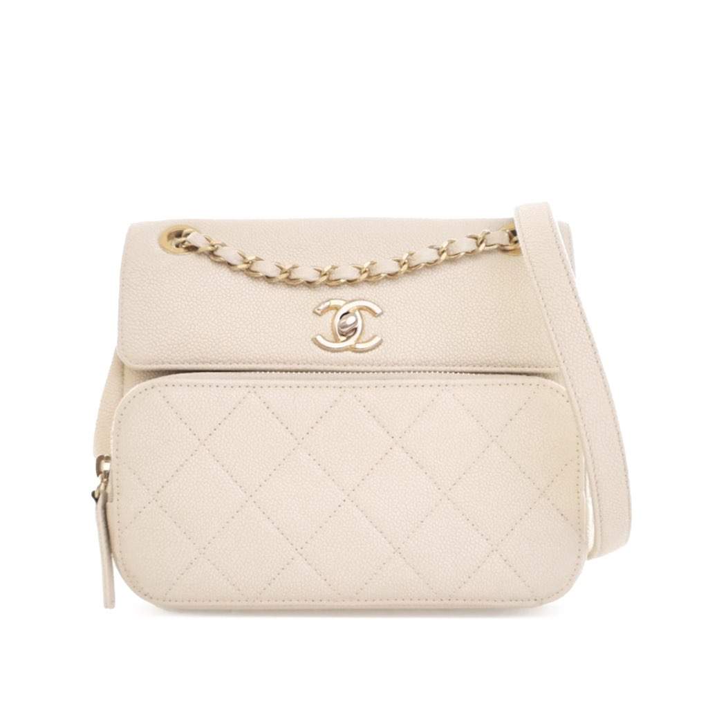 Chanel Caviar Business Affinity Messenger Flap White Leather Very good condition - Front View