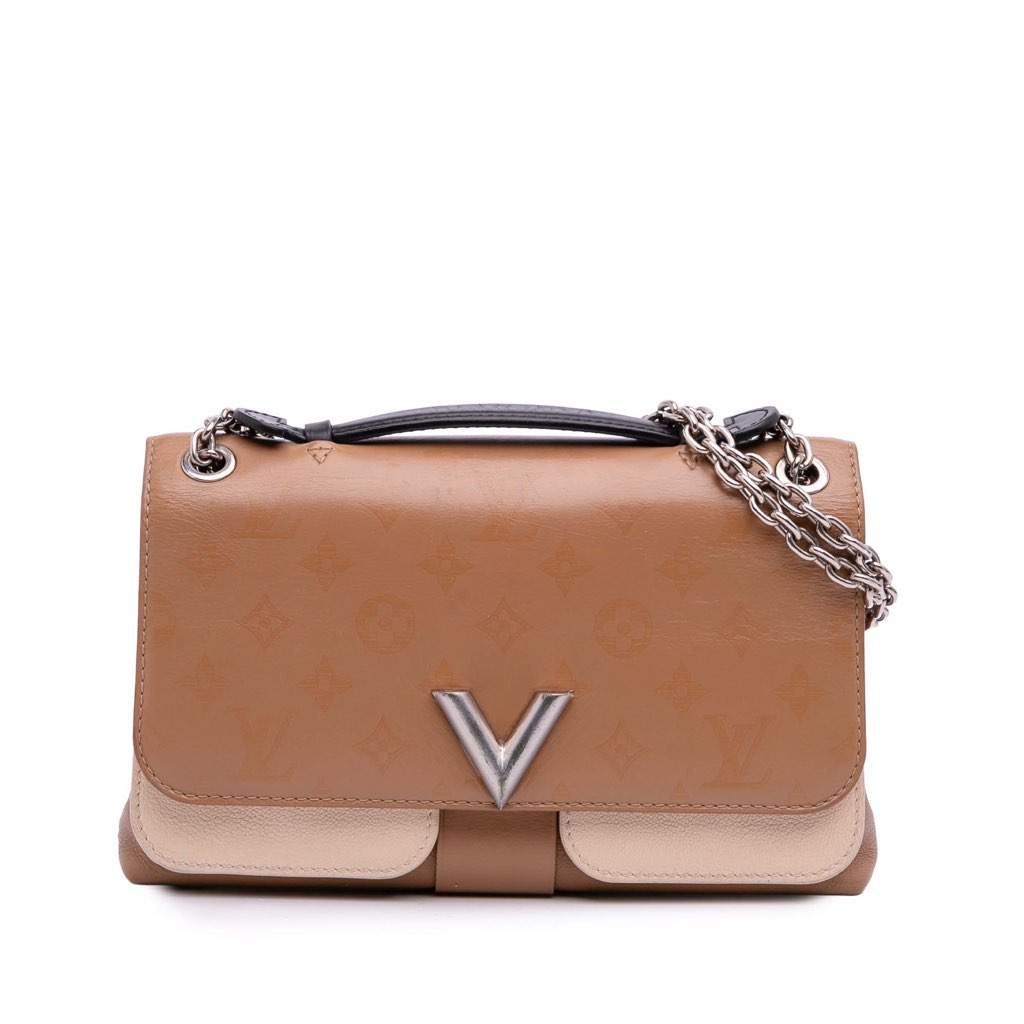 Louis Vuitton Monogram Cuir Plume Ecume Very Chain Satchel Brown Leather Very good - Front View