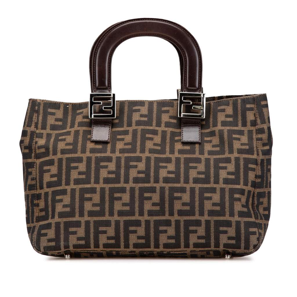 Fendi Small Zucca Canvas Twins Tote Brown Canvas Good - Front View