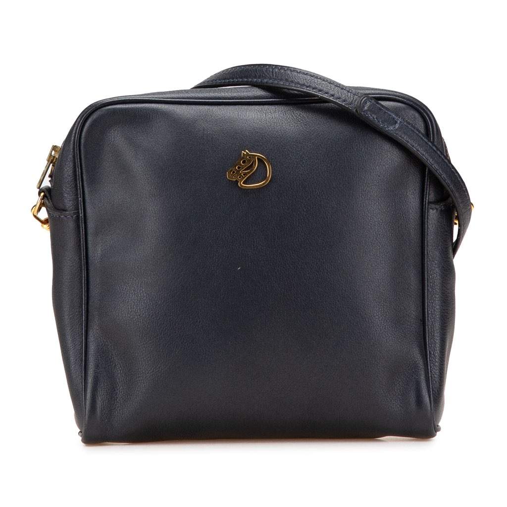 Hermès Box Calf Jockey Crossbody Blue Leather Good condition - Front View