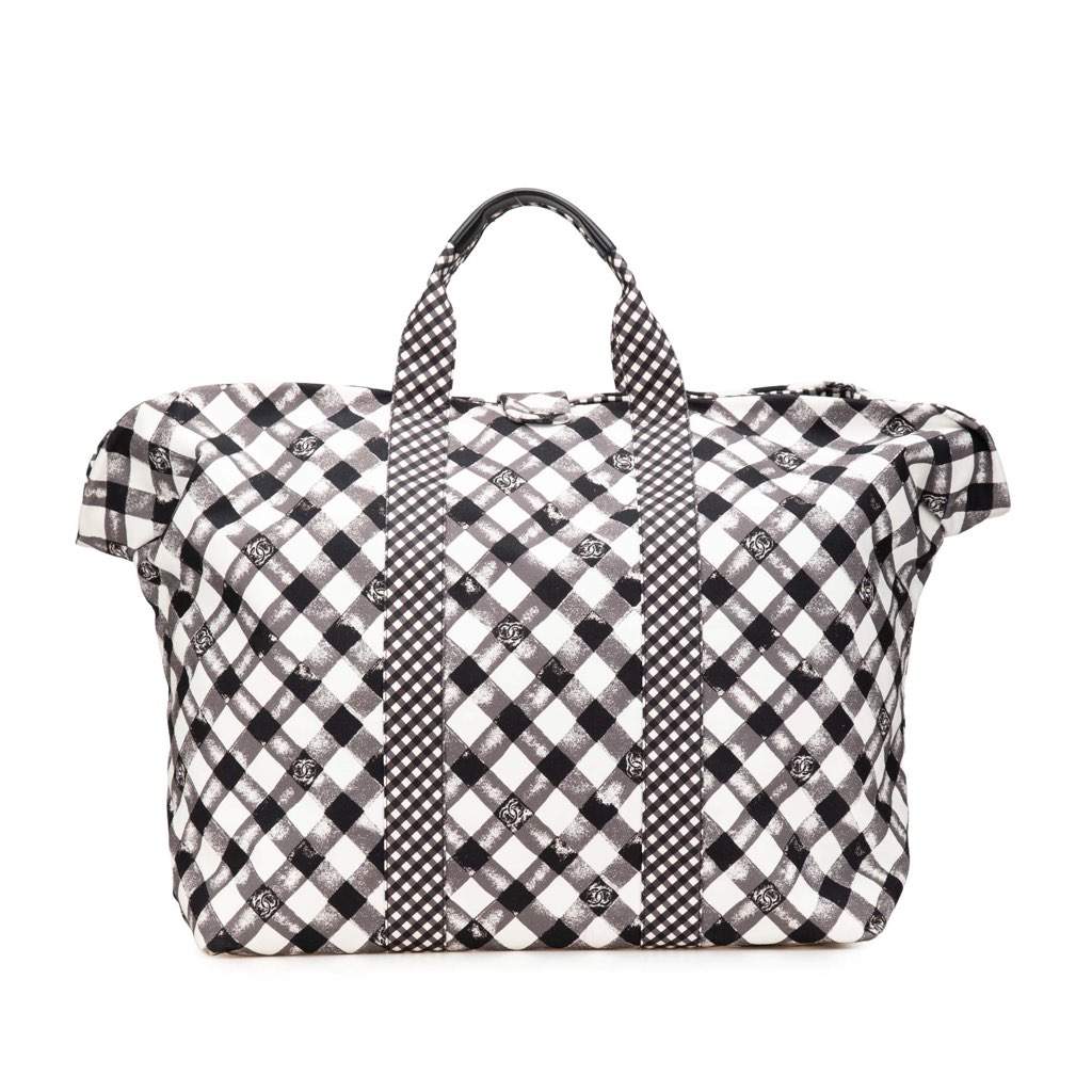 Chanel Printed Canvas Gingham Weekender Tote White Canvas Very good - Front View
