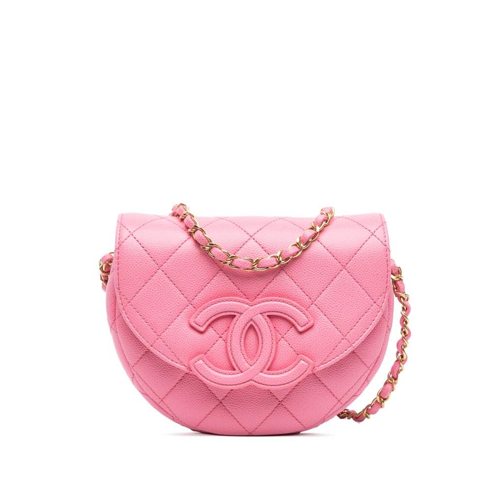 Chanel Mini CC Quilted Caviar Messenger Flap Pink Leather Good - Front View