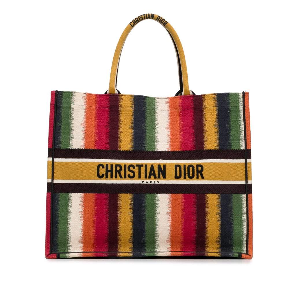Dior Large Striped Book Tote Yellow Canvas Very good condition - Front View