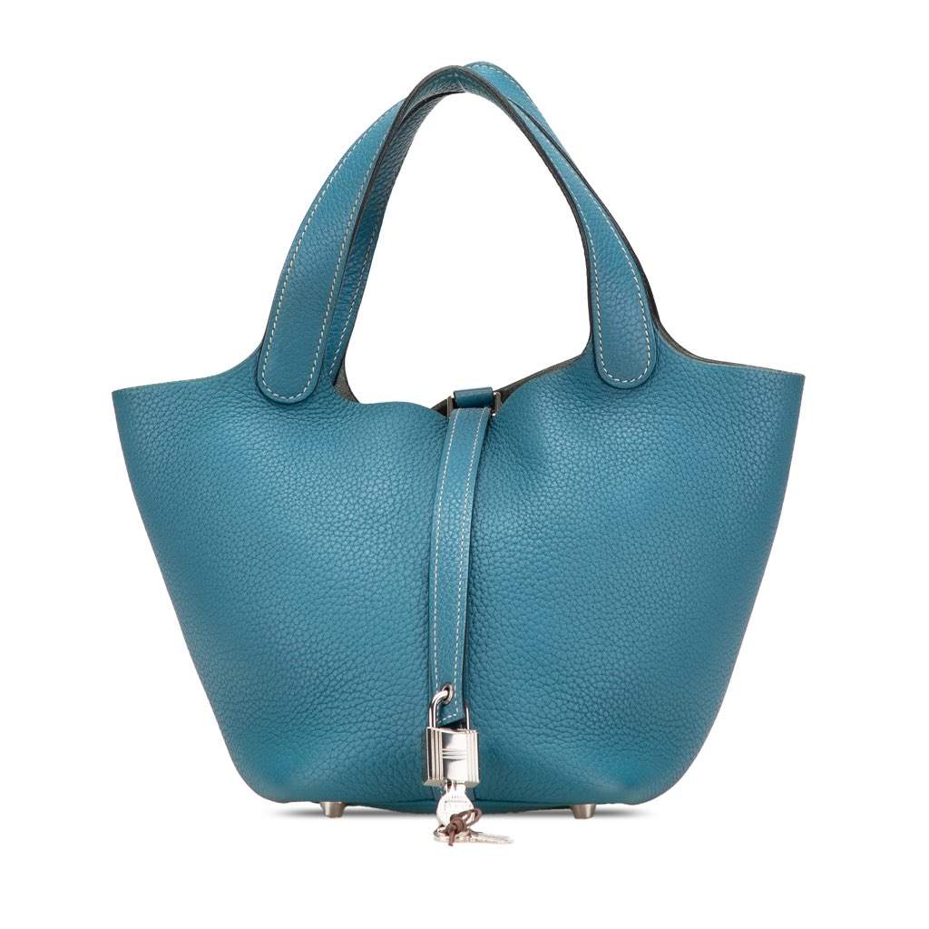 Hermès Clemence Picotin Lock 18 Blue Leather Good condition - Front View