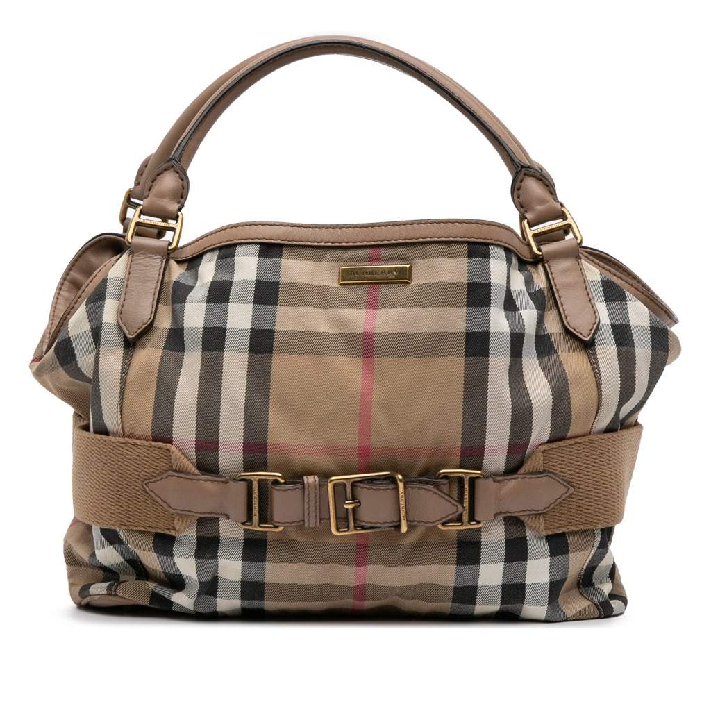 Burberry Large House Check Canvas Aurelia Satchel Brown Canvas Good condition - Front View